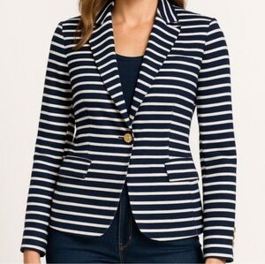 Lauren Ralph Lauren Navy and White Striped Knit Blazer Size Medium Petite